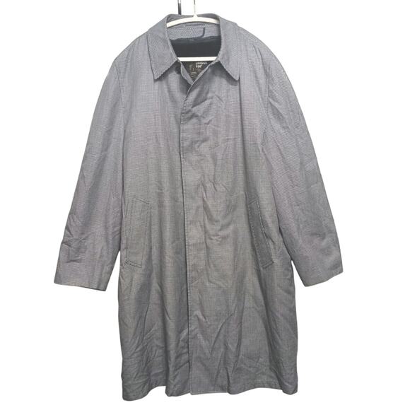 Mens London Fog trench coat fauxfur zipout blk lining buttoned houndstooth 44 L - Picture 1 of 9